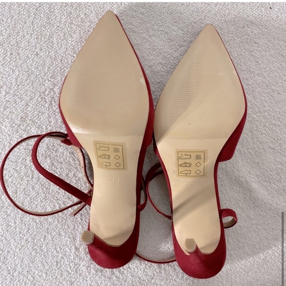 5/$25 Dynamite Red Pointed Toe T Strap Sling Back Skinny Heels 38 - Picture 6 of 11